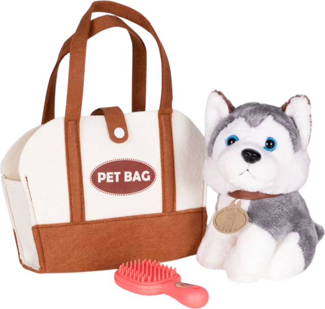 Maskotka ModernHome by Multistore Pluszowy piesek w torebce Husky z szczotką do pielęgnacji 18 cm HC750229 (5905817008278) - obraz 2
