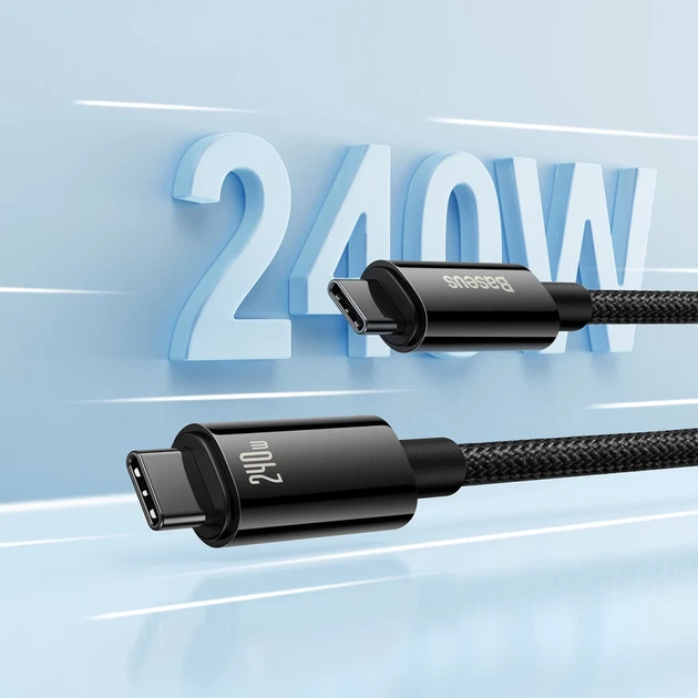 Кабель Baseus Tungsten Gold USB-C to USB-C 240W 2m Black (CAWJ040101) - изображение 4