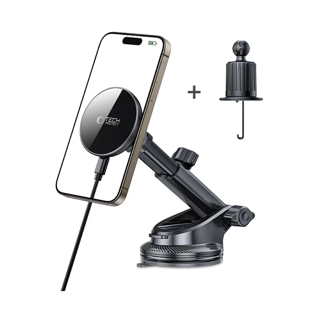 Автодержатель с функцией беспроводной зарядки Tech-Protect MM15W-V10 15W Black with MagSafe (5906302362417) - изображение 2
