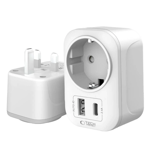 Адаптер Tech-Protect Travel Adapter TA100 UK to EU White (5906302368525) - изображение 3