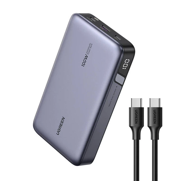 Портативний зарядний пристрій Ugreen PB720 20000mAh PD 100W USB-A | 2x USB-C Grey (6941876221868) - зображення 2