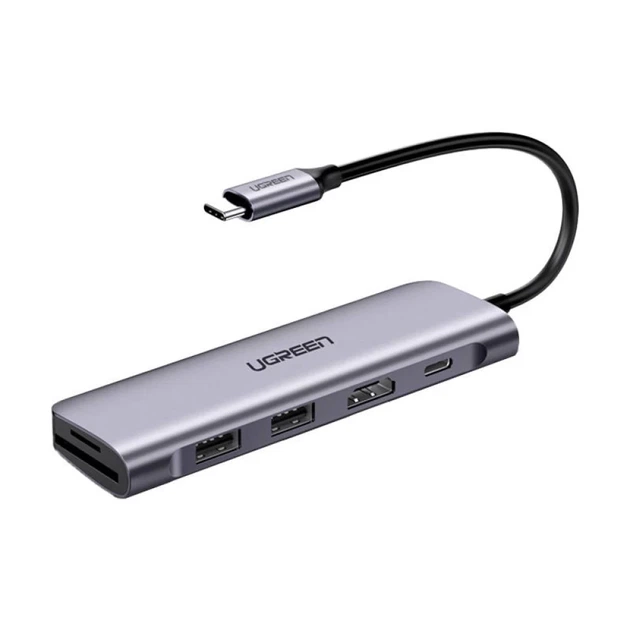USB-хаб Ugreen CM195 5-in-1 USB-C to 2xUSB-A/HDMI/SD/TF PD Silver (15214) - изображение 2