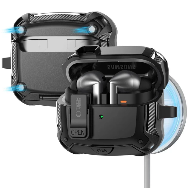 Чехол для навушників Tech-Protect Carbonox для Samsung Galaxy Buds 3 | 3 FE | 3 Pro Black with MagSafe (5906302333752) - изображение 2