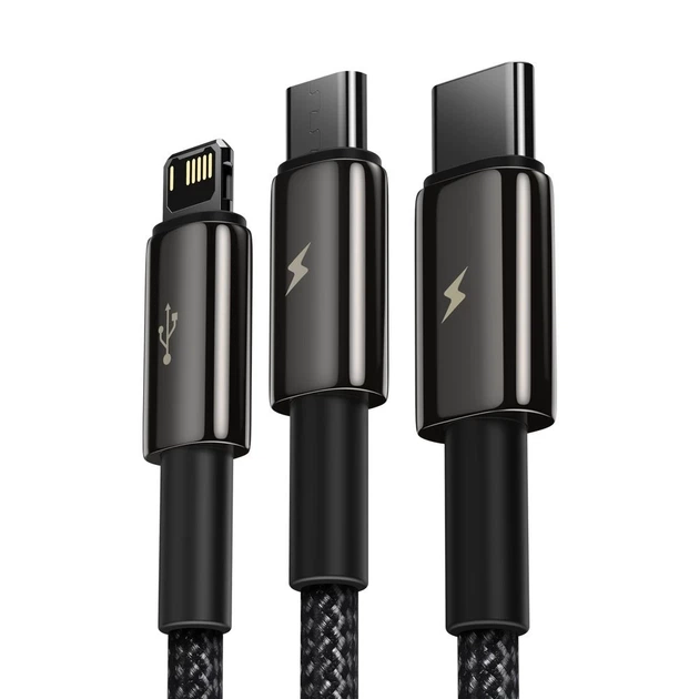 Кабель Baseus Tungsten 3-in-1 USB-A to USB-C/Lightning/Micro-USB 1.5m Black (CAMLTWJ-01) - Фото 7 Кабель Baseus Tungsten 3-in-1 USB-A to USB-C/Lightning/Micro-USB 1.5m Black (CAMLTWJ-01) - изображение 7