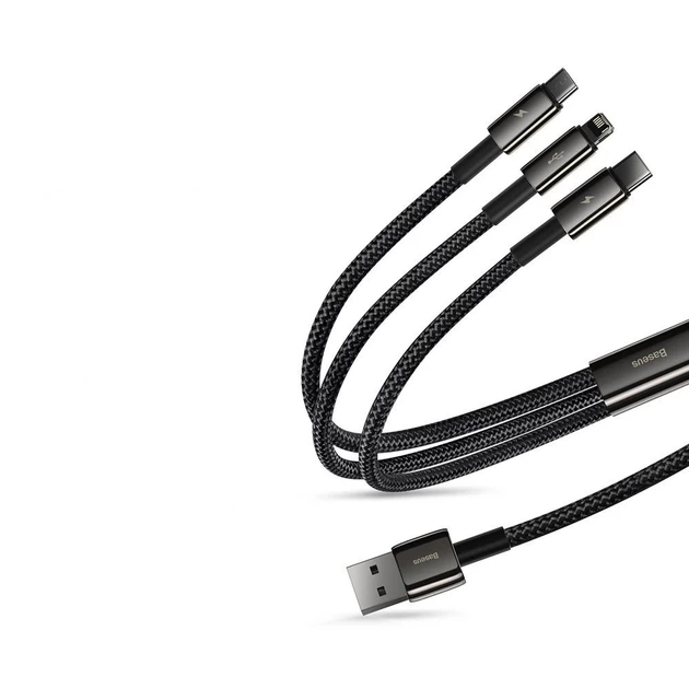 Кабель Baseus Tungsten 3-in-1 USB-A to USB-C/Lightning/Micro-USB 1.5m Black (CAMLTWJ-01) - Фото 12 Кабель Baseus Tungsten 3-in-1 USB-A to USB-C/Lightning/Micro-USB 1.5m Black (CAMLTWJ-01) - изображение 12