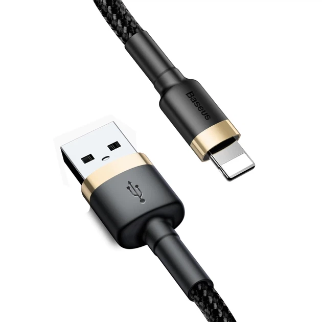 Кабель Baseus Kevlar Cable USB for Lightning 1.5A 2M Gold+Black (CALKLF-CV1) - Фото 4 Кабель Baseus Kevlar Cable USB for Lightning 1.5A 2M Gold+Black (CALKLF-CV1) - зображення 4