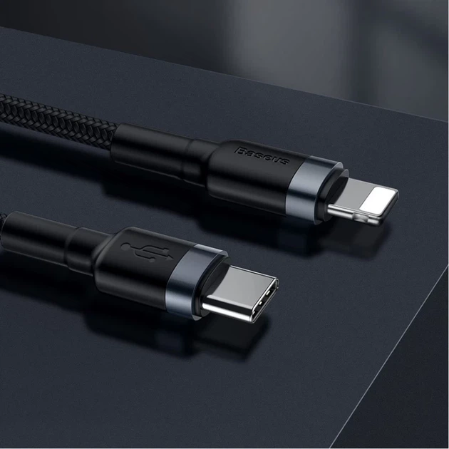 Кабель Baseus Cafule USB-C to Lightning 1m Black/Grey (CATLKLF-G1) - Фото 8 Кабель Baseus Cafule USB-C to Lightning 1m Black/Grey (CATLKLF-G1) - изображение 8