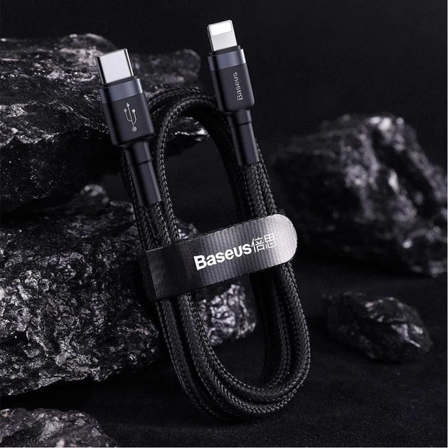Кабель Baseus Cafule USB-C to Lightning 1m Black/Grey (CATLKLF-G1) - Фото 13 Кабель Baseus Cafule USB-C to Lightning 1m Black/Grey (CATLKLF-G1) - изображение 13