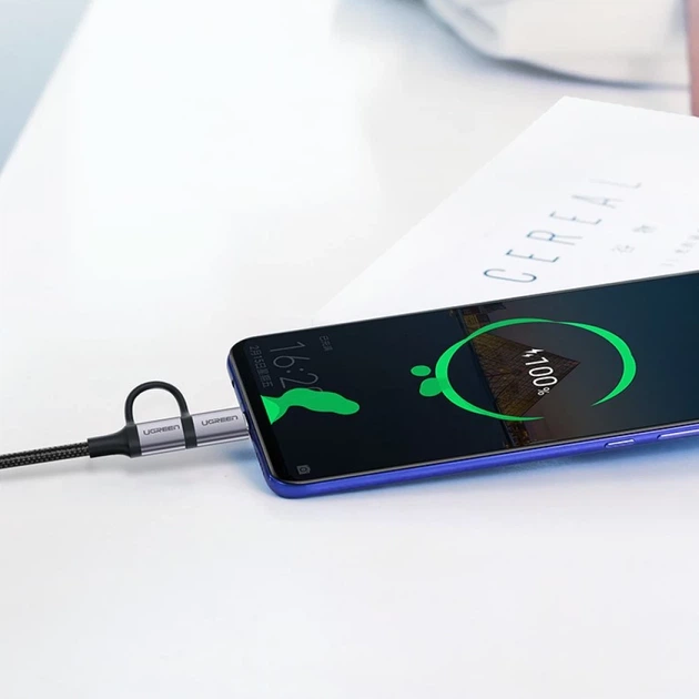 Кабель Ugreen 2-in-1 USB-A/micro USB/USB Type-C 2.4A 1m Black (UGR243BLKGRY) - зображення 4