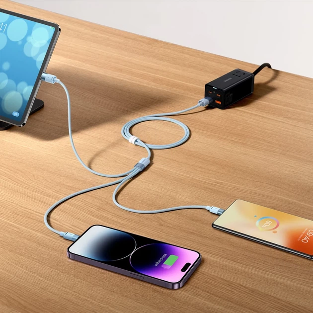 Кабель Baseus StarSpeed 3-in-1 USB-A to USB-C/Lightning/microUSB 1.2 m Black (CAXS000001) - Фото 4 Кабель Baseus StarSpeed 3-in-1 USB-A to USB-C/Lightning/microUSB 1.2 m Black (CAXS000001) - изображение 4
