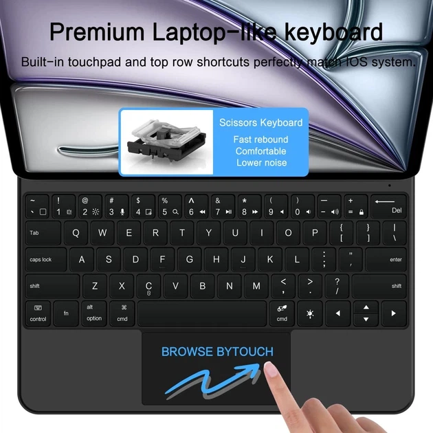 Чехол-клавиатура Tech-Protect SmartCase Magnetic для iPad Pro 12.9 6 | 5 | 4 (2022-2020) / Air 13 7 | 6 (2025-2024) Black (5906302363452) - изображение 7