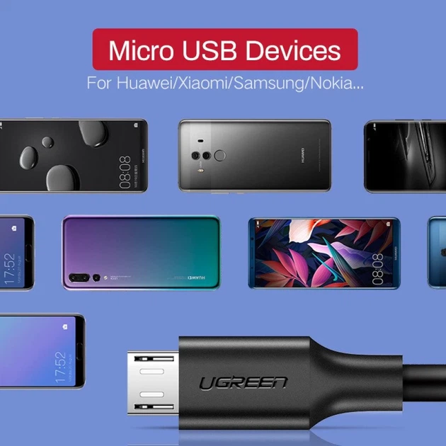 Кабель Ugreen US289 USB-A to microUSB Fast Charging 12W 2m White (60143-Ugreen) - Фото 7 Кабель Ugreen US289 USB-A to microUSB Fast Charging 12W 2m White (60143-Ugreen) - изображение 7