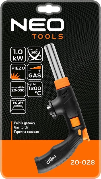 Palnik gazowy NEO Tools nakręcany z piezo i regulacją płomienia 20-028 (5906692016525) - obraz 2
