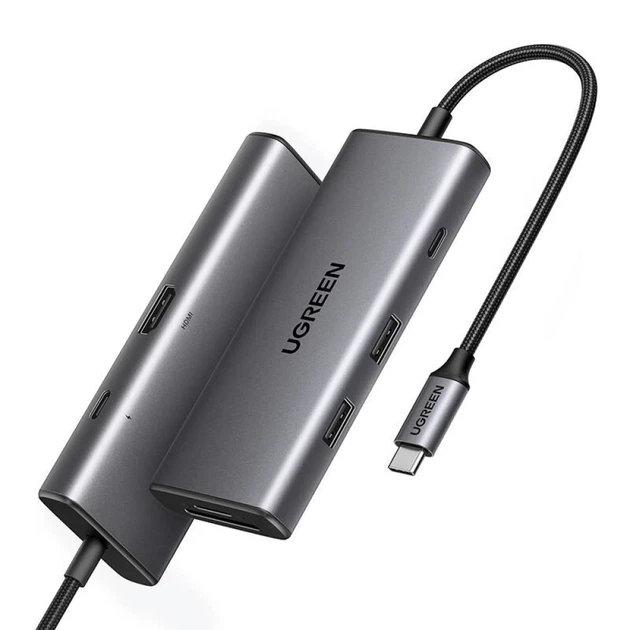 USB-хаб Ugreen CM498 7-in-1 USB-C to 2xUSB-A/2xUSB-C/HDMI/SD/TF Silver (15531) - зображення 2