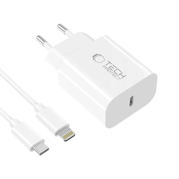 Мережевий зарядний пристрій Tech-Protect NC20W PD 20W USB-C with USB-C to Lightning Cable 1 m White (5906302362899) - зображення 3
