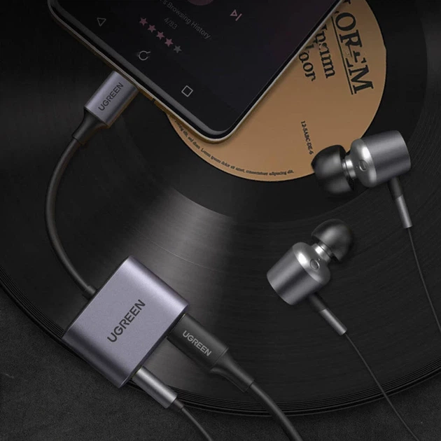 Адаптер Ugreen Audio Adapter USB Type-C to USB Type-C PD QC with Mini Jack 3.5mm Gray (UGR1278GRY) - зображення 3