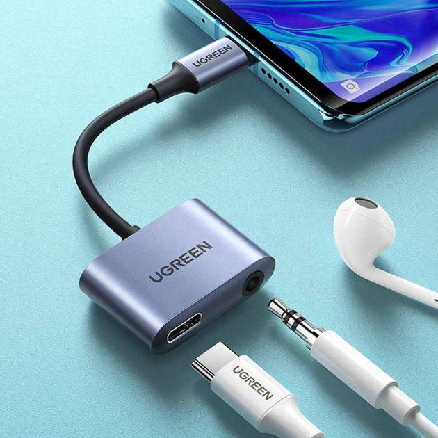 Адаптер Ugreen Audio Adapter USB Type-C to USB Type-C PD QC with Mini Jack 3.5mm Gray (UGR1278GRY) - зображення 7