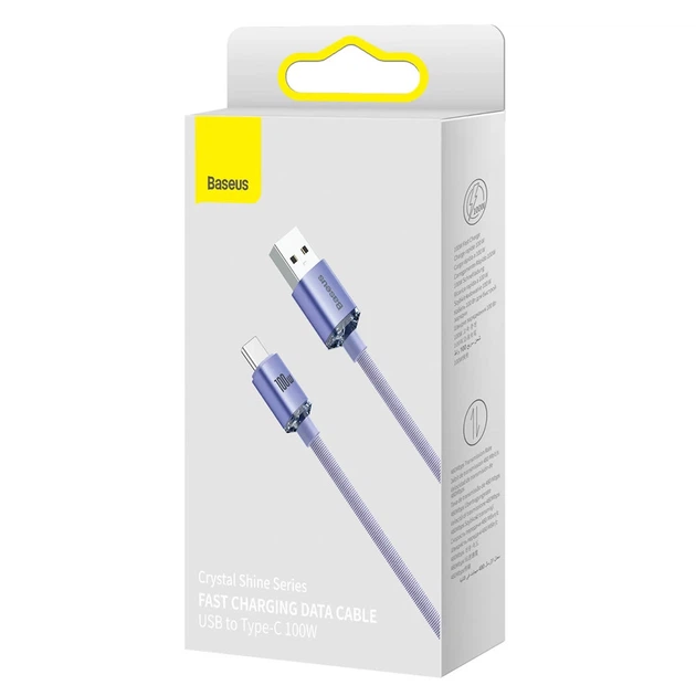 Кабель Baseus Crystal Shine USB-A to USB-C 2m Purple (CAJY000505) - изображение 5