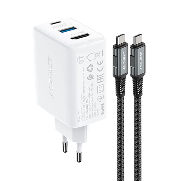 Сетевое зарядное устройство Acefast A17 65W USB-C | USB-A | HDMI with USB-C to USB-C Cable White (A17 white) - изображение 2