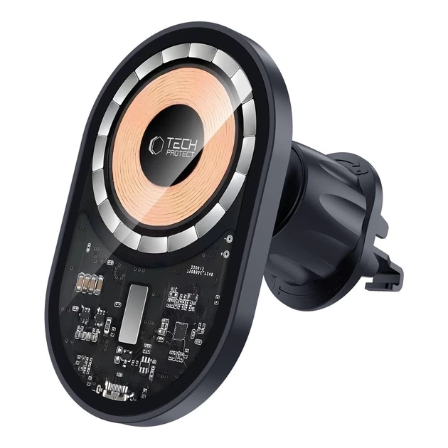 Автодержатель с функцией беспроводной зарядки Tech-Protect MM15W-V6 Magnetic Dashboard & Vent Car Mount Wireless Charger 15W Black with MagSafe (59063 - изображение 6