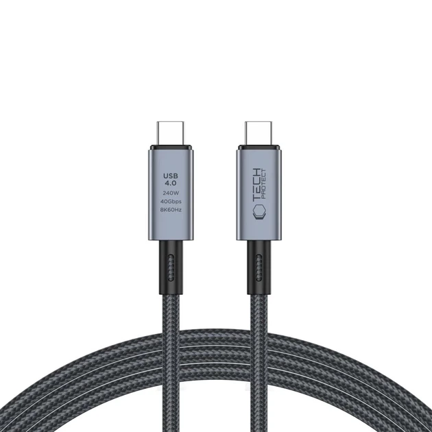 Кабель Tech-Protect UltraBoost Max USB-C to USB-C 2 m Grey (5906302308996) - Фото 1 Кабель Tech-Protect UltraBoost Max USB-C to USB-C 2 m Grey (5906302308996) - изображение 1