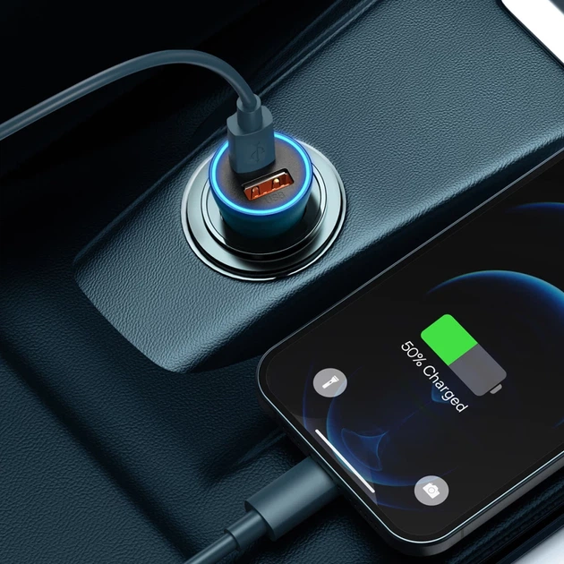 Автомобильное зарядное устройство Baseus Golden Contactor Max Dual Fast Charger Car Charger USB + USB Type-C Blue (CGJM000103) - изображение 8