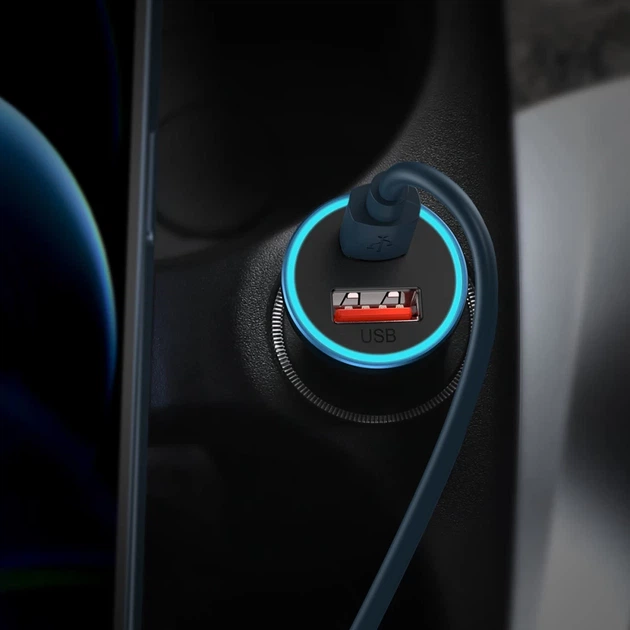 Автомобильное зарядное устройство Baseus Golden Contactor Max Dual Fast Charger Car Charger USB + USB Type-C Blue (CGJM000103) - изображение 9