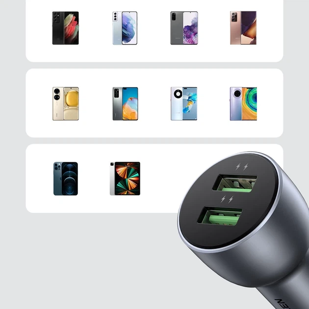 Автомобильное зарядное устройство Ugreen Quick Charge 2x USB-A 36W Gray (UGR988GRY) - Фото 3 Автомобильное зарядное устройство Ugreen Quick Charge 2x USB-A 36W Gray (UGR988GRY) - изображение 3