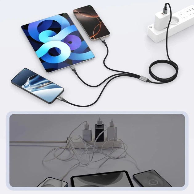 Кабель Tech-Protect UltraBoost 3-in-1 USB-A to Lightning | UCB-C | Micro-USB 15W 1.2 m Iron Grey (5906302330294) - изображение 3