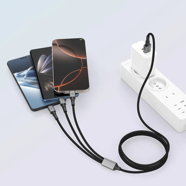 Кабель Tech-Protect UltraBoost 3-in-1 USB-A to Lightning | UCB-C | Micro-USB 15W 1.2 m Iron Grey (5906302330294) - изображение 5