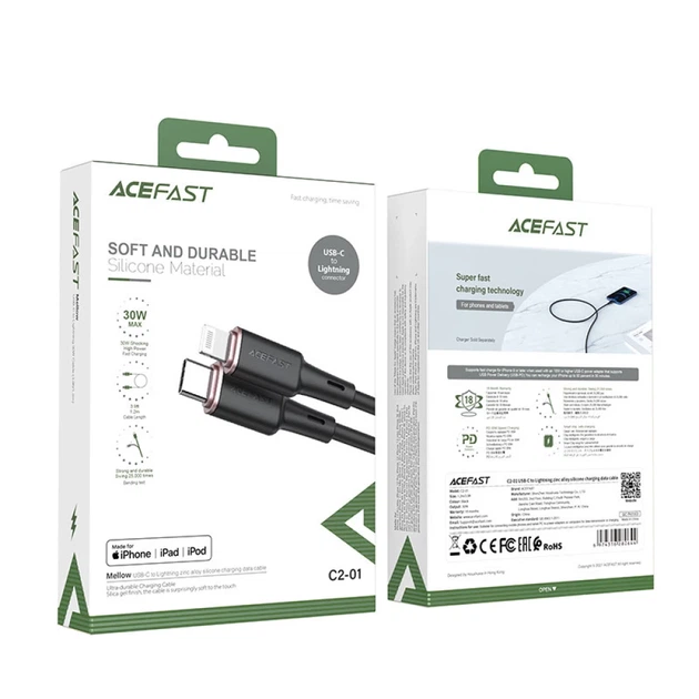 Кабель Acefast MFI USB-C to Lightning 1.2m 30W Black (C2-01 Black) - изображение 5