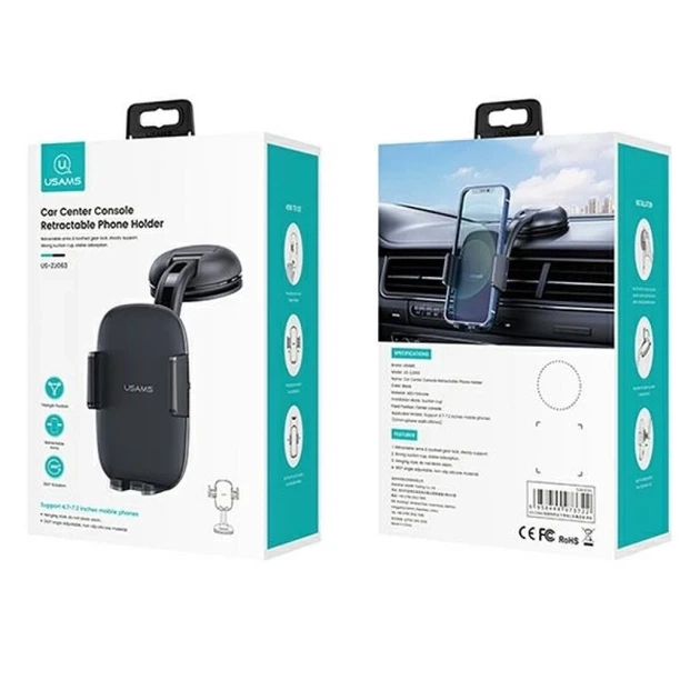 Автодержатель Usams ZJ063 Car Center Console Retractable Black (ZJ063ZJ01) - Фото 7 Автодержатель Usams ZJ063 Car Center Console Retractable Black (ZJ063ZJ01) - изображение 7