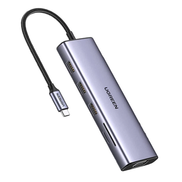 USB-хаб Ugreen CM498 10-in-1 USB-C to 3xUSB-A/USB-C/HDMI/VGA/RJ45/AUX 3.5mm/SD/TF Silver (15601) - Фото 2 USB-хаб Ugreen CM498 10-in-1 USB-C to 3xUSB-A/USB-C/HDMI/VGA/RJ45/AUX 3.5mm/SD/TF Silver (15601) - зображення 2