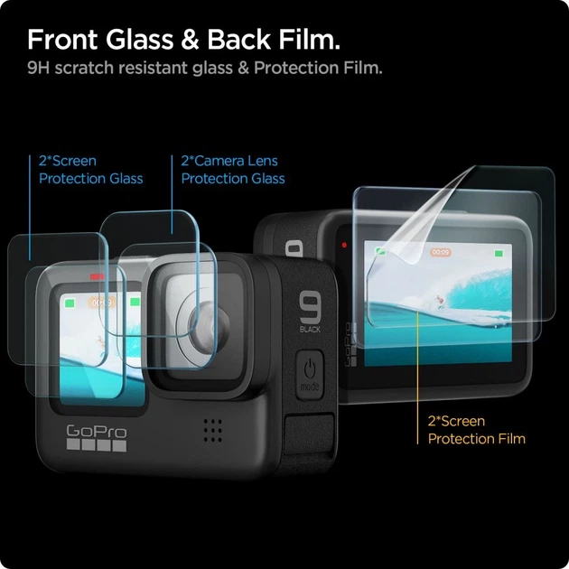 Защитное стекло и пленка Spigen Glas.TR Slim Display Glass (2 PCS) | Lens Glass (2 PCS) | Large Display Film (2 PCS) для GoPro Hero 9 | 10 | 11 | 12 C - изображение 2