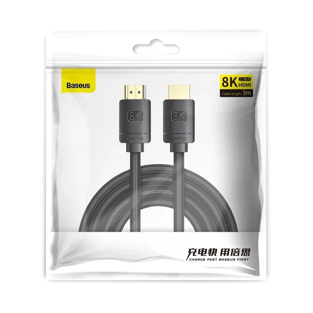 Кабель Baseus High Definition HDMI 8K to HDMI 8K 3m Black (CAKGQ-L01) - Фото 5 Кабель Baseus High Definition HDMI 8K to HDMI 8K 3m Black (CAKGQ-L01) - зображення 5