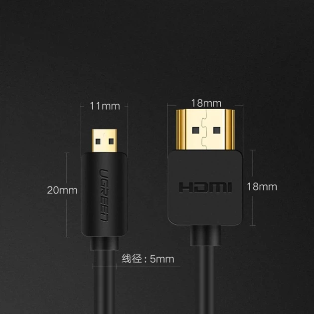 Кабель Ugreen HDMI to micro HDMI 19pin 2.0v 4K 60Hz 30AWG 1.5m Black (UGR568) - Фото 12 Кабель Ugreen HDMI to micro HDMI 19pin 2.0v 4K 60Hz 30AWG 1.5m Black (UGR568) - зображення 12