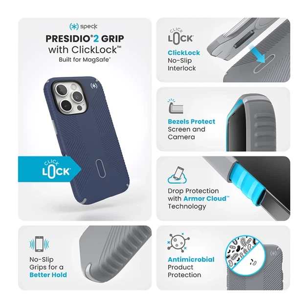 Чехол Speck Presidio2 Grip ClickLock для iPhone 16 Pro Coastal Blue Dust Grey with MagSafe (150701-3206) - изображение 3