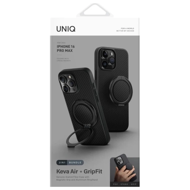 Чохол UNIQ Keva Air для iPhone 16 Pro Max Carbon Black with MagSafe (UNIQ-IP6.9P(2024)-KAGPBCB) - зображення 2
