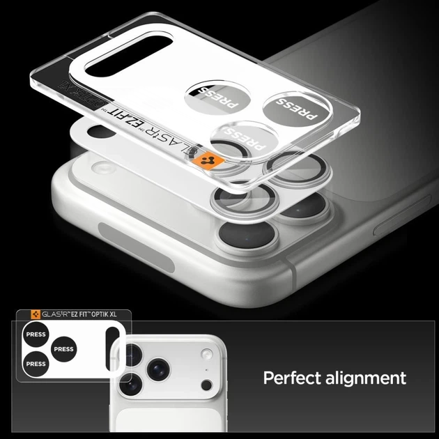 Защитное стекло Spigen для камеры iPhone 17 Pro Max Optik Pro XL Glas.TR EZ Fit Camera Protector Silver (AGL10652) - Фото 5 Защитное стекло Spigen для камеры iPhone 17 Pro Max Optik Pro XL Glas.TR EZ Fit Camera Protector Silver (AGL10652) - изображение 5