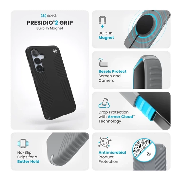 Чехол Speck Presidio2 Grip Magnet для Samsung Galaxy S25 (S931) Black Slate Grey with MagSafe (150866-3205) - Фото 7 Чехол Speck Presidio2 Grip Magnet для Samsung Galaxy S25 (S931) Black Slate Grey with MagSafe (150866-3205) - изображение 7