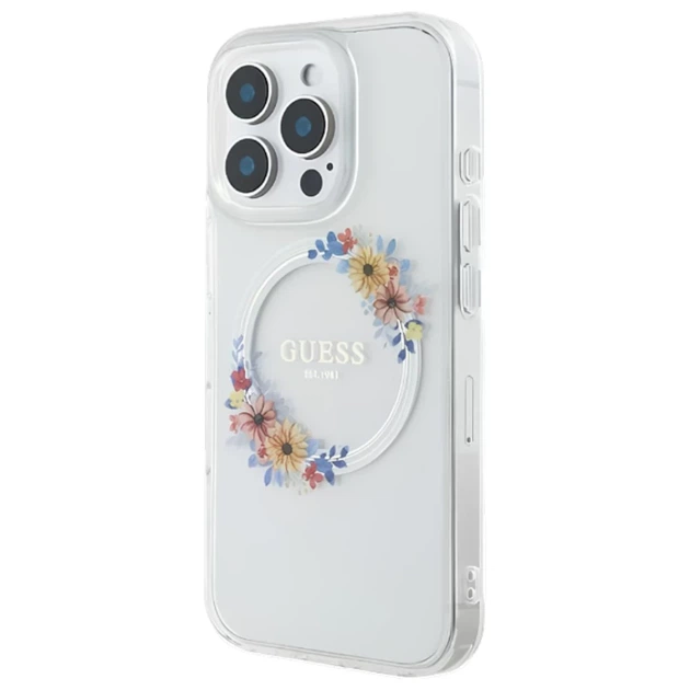 Чехол Guess IML Flowers Wreath для iPhone 16 Pro Transparent with MagSafe (GUHMP16LHFWFCT) - изображение 2