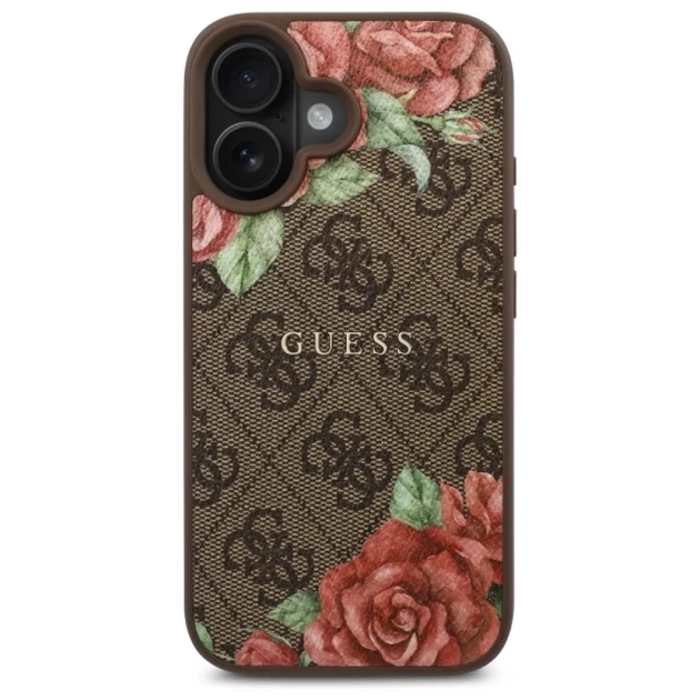 Чохол Guess 4G Flowers Print для iPhone 16 Brown with MagSafe (GUHMP16SP4ROPEMCW) - зображення 3