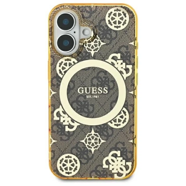 Чохол Guess IML Peony On 4G Background для iPhone 16 Brown with MagSafe (GUHMP16SH4PYEEW) - зображення 3