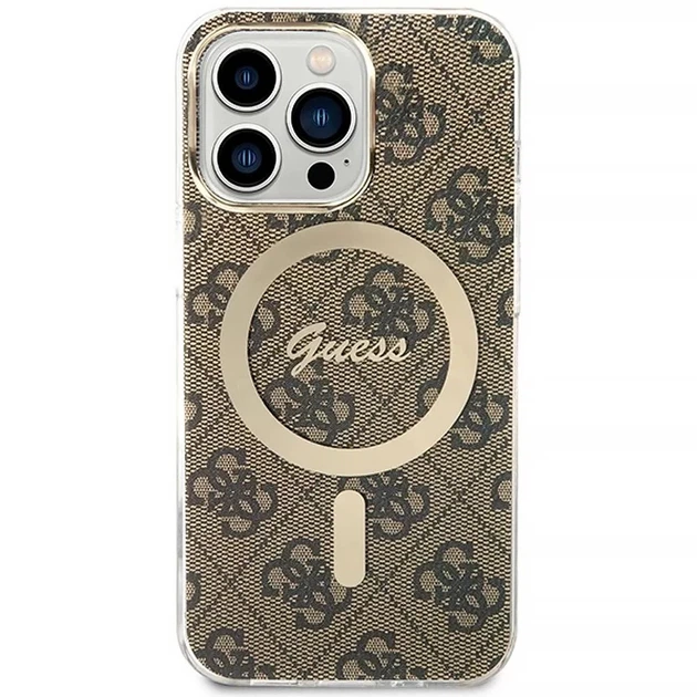 Чохол із зарядним пристроєм Guess 4G Print + Charger Set для iPhone 13 Pro Brown with MagSafe (GUBPP13LH4EACSW) - зображення 3