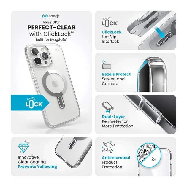 Чехол Speck Presidio Perfect-Clear ClickLock для iPhone 16 Pro Max Clear Chrome with MagSafe (150727-3199) - изображение 3