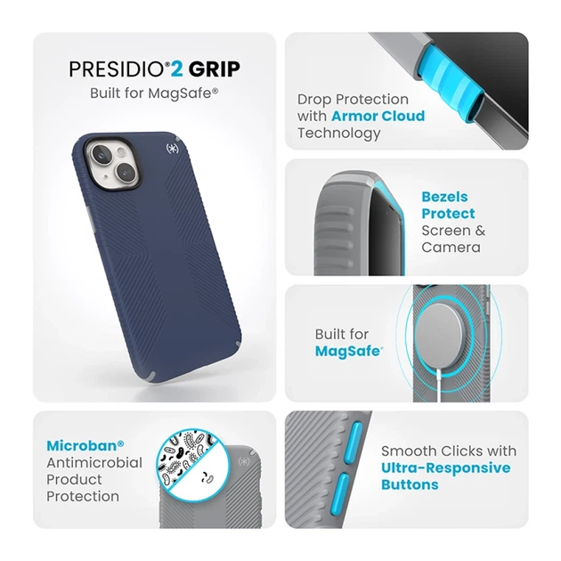Чехол Speck Presidio2 Grip для iPhone 15 Plus | 14 Plus Coastal Blue Dust Grey with MagSafe (150569-3206) - изображение 11