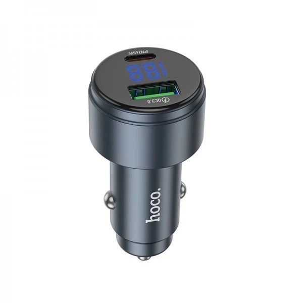 Автомобільний зарядний пристрій HOCO Z57B Glorious 63W dual-port digital display PD45W+QC3.0 car charger Metal Gray - Фото 1 Автомобільний зарядний пристрій HOCO Z57B Glorious 63W dual-port digital display PD45W+QC3.0 car charger Metal Gray - зображення 1