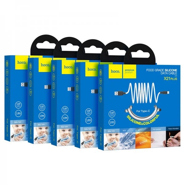 Кабель HOCO X21 Plus USB для Type-C 3A, 1m, silicone, silicone connectors, Black+White (6931474711915) (20175) - зображення 2