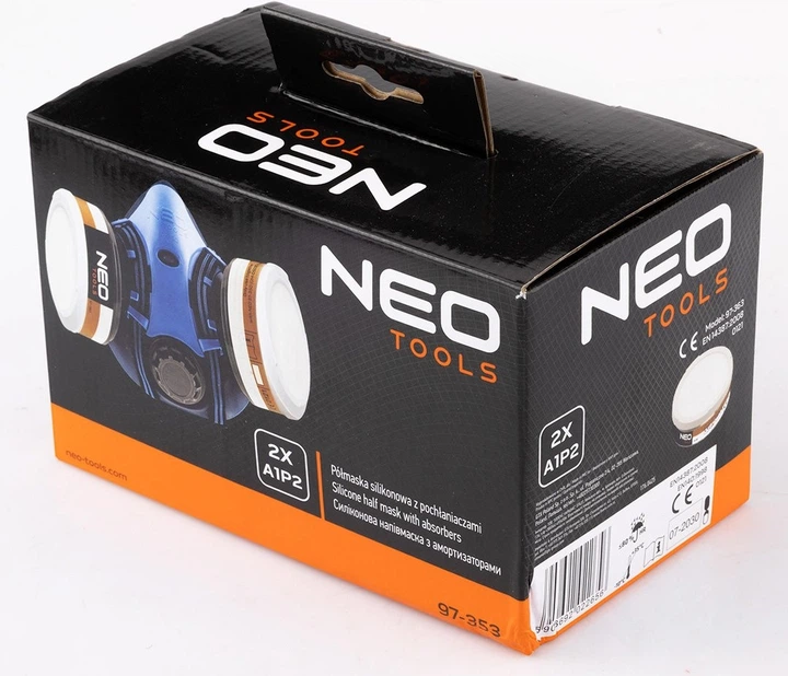 Півмаска силіконова NEO Tools з 2 абсорберами A1P2 97-353 (5906692022656) - зображення 2