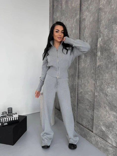Трикотажный костюм-двойка One size Светло-серый (1045) - изображение 9